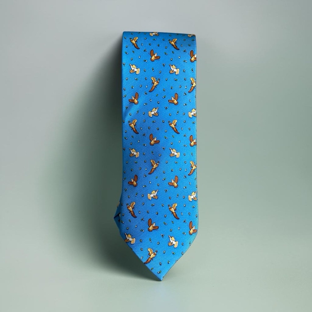 Bird Dog Bay Silk Slim Necktie Blue Duck Bird Novelty Hunting Preppy